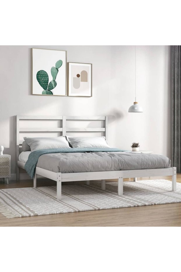 Bed frame, white, 120x200 cm, solid pine wood