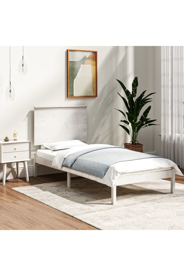 Bed frame, white, 100x200 cm, solid pine wood