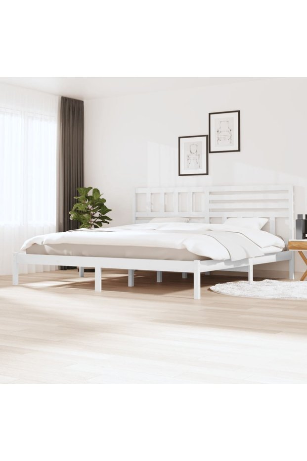 Bed frame, white, 200x200 cm, solid pine wood