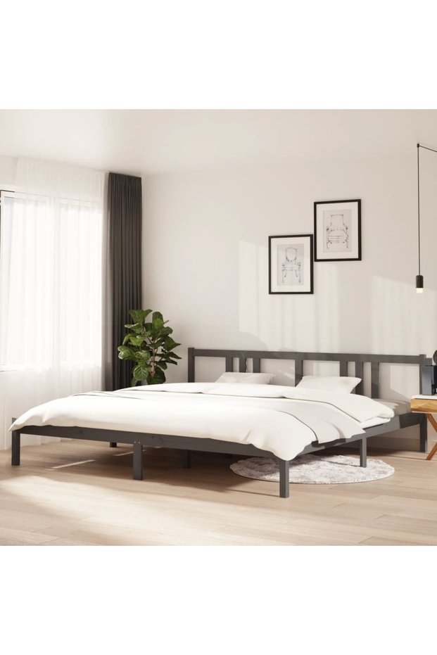 Bed frame, gray, 200x200 cm, solid pine wood