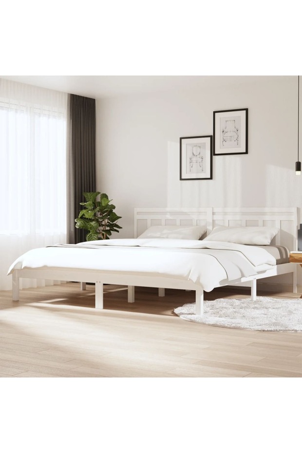 Bed frame, white, 160x200 cm, solid pine wood