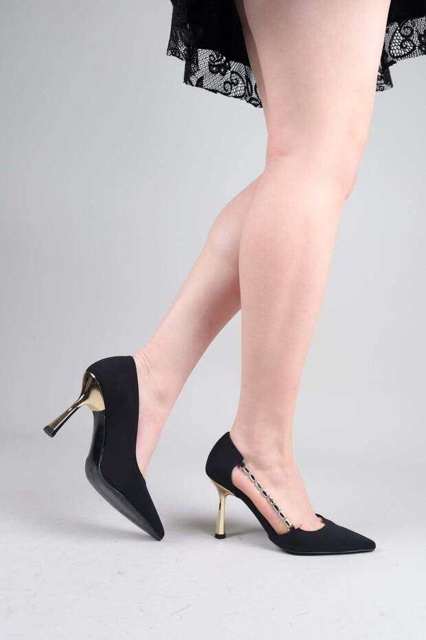 Sucre Side Row Stone Heeled Shoes Black