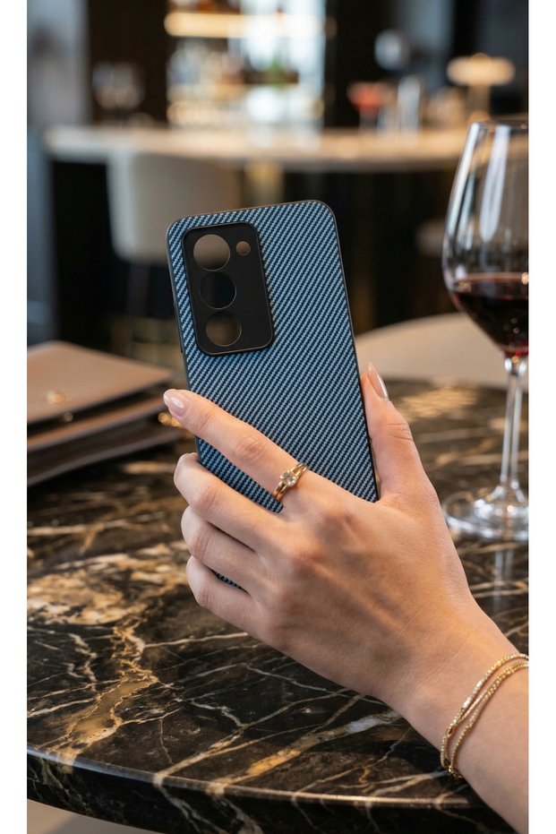 Carbon Fiber D Textured Matte Dark Blue Premium Silicone Case Compatible with Redmi 15 5g