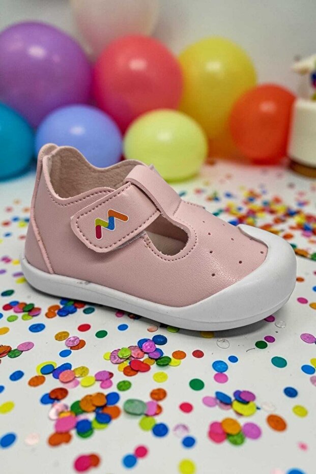 MOMYKİDS Pembe Bebek Mary Jane Tipi İlk Adım Ayakkabısı - Cırtlı ve Ortopedik