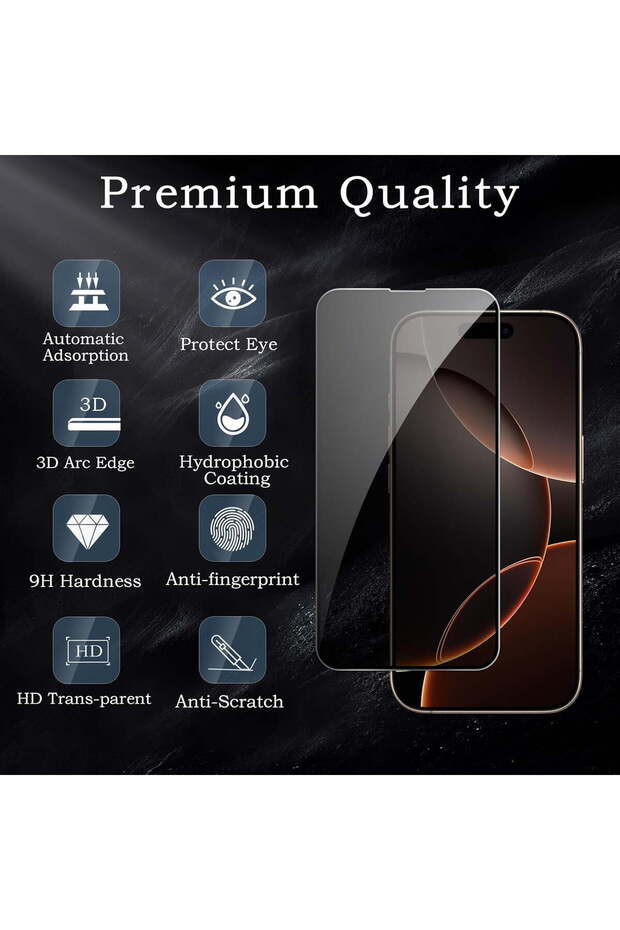 حزمة من 3 قطع من واقي الشاشة الزجاجي المقوى المغطى بالكامل بتقنية 6D متوافق مع هاتف iPhone 15 Pro - 2