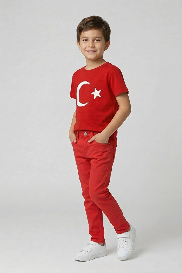 Boy's Red Short Sleeve Moon Star T-Shirt Red Pants April 23 October 29
