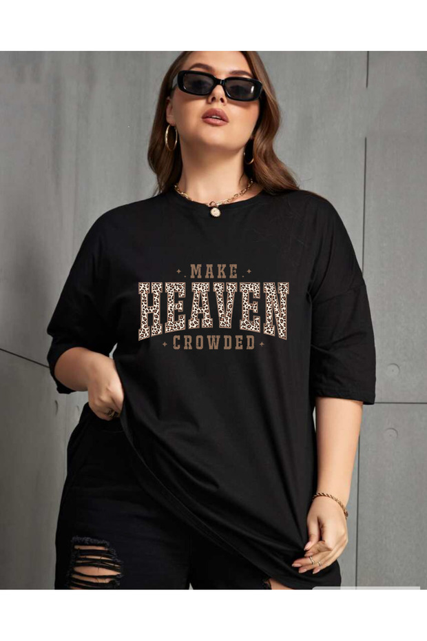 تيشيرت قطني كبير الحجم مطبوع عليه LEOPAR HEAVEN