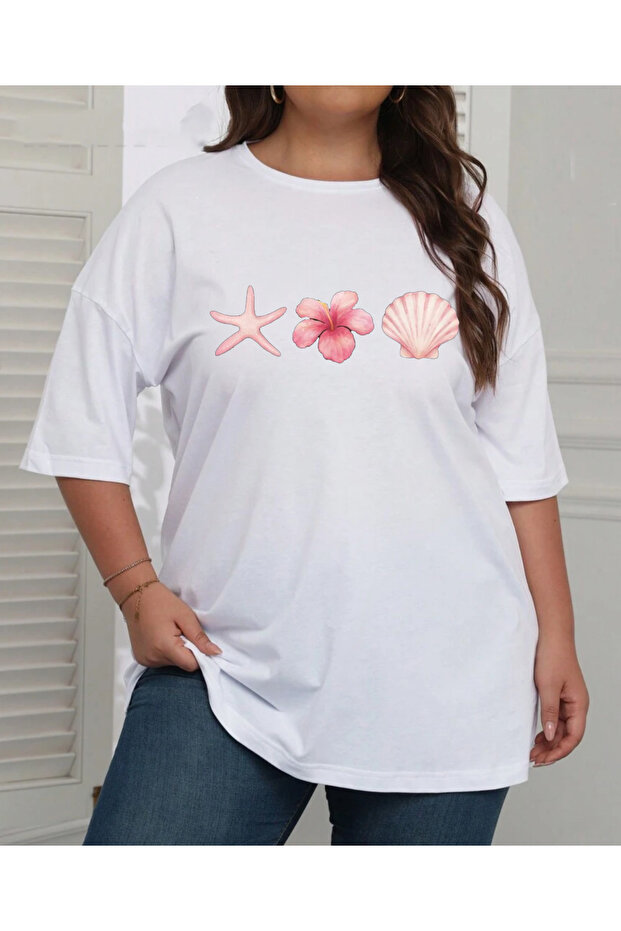 Sea Star Printed Large Size Oversize Cotton Women's Tshirt