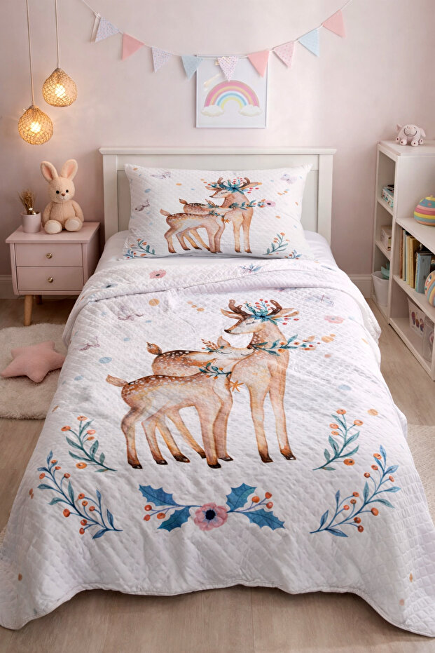 Cute Deer Single Pique Bedspread Set Children's Room Piqué Bedspread