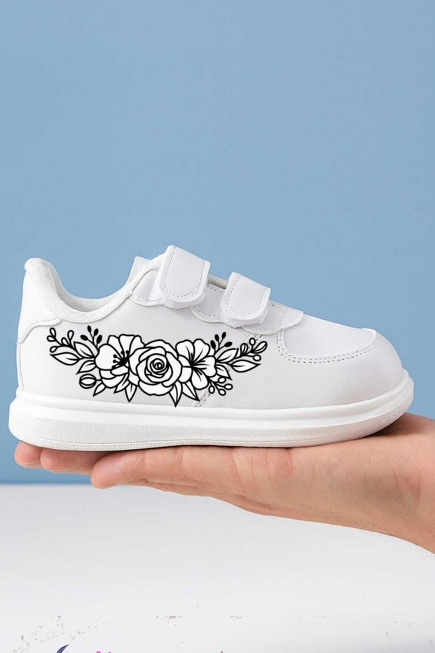 Animated Character Printed Girls' and Boys' Sports Shoes with Velcro Fasteners and White Sneaker Bands