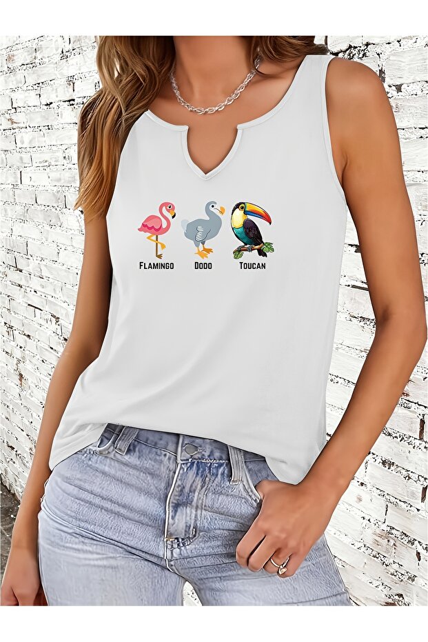 Women's Mix Printed Half V-Neck Sleeveless Regular Fit Comfortable T-Shirt