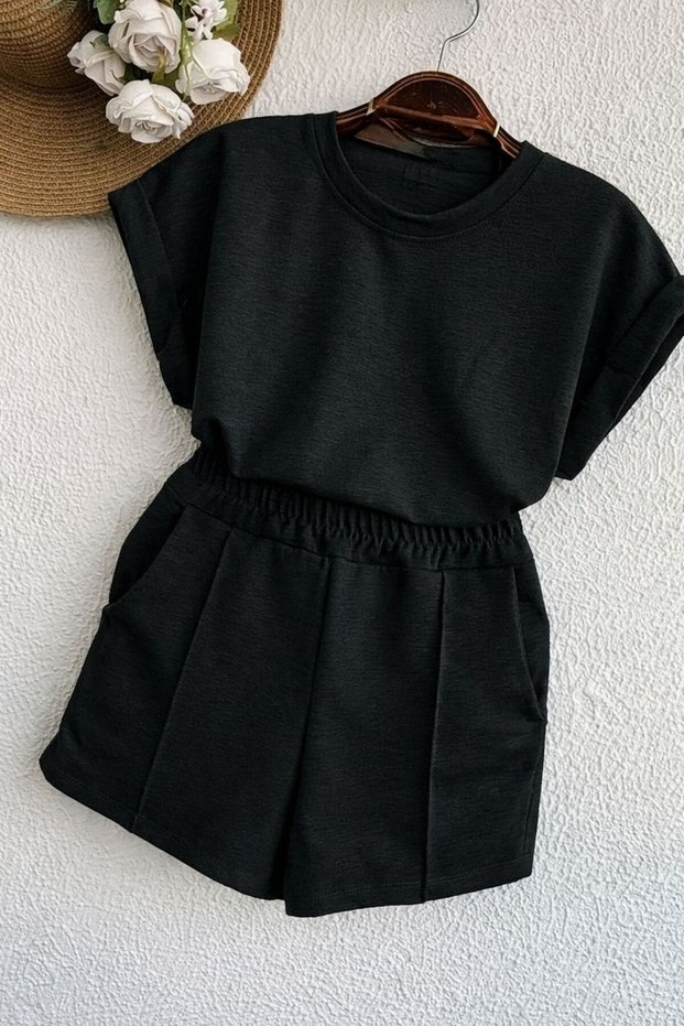 Black 2-Piece Combination Summer Outfit for Girls