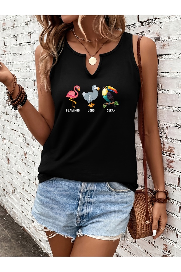 Women's Mix Printed Half V-Neck Sleeveless Regular Fit Comfortable T-Shirt