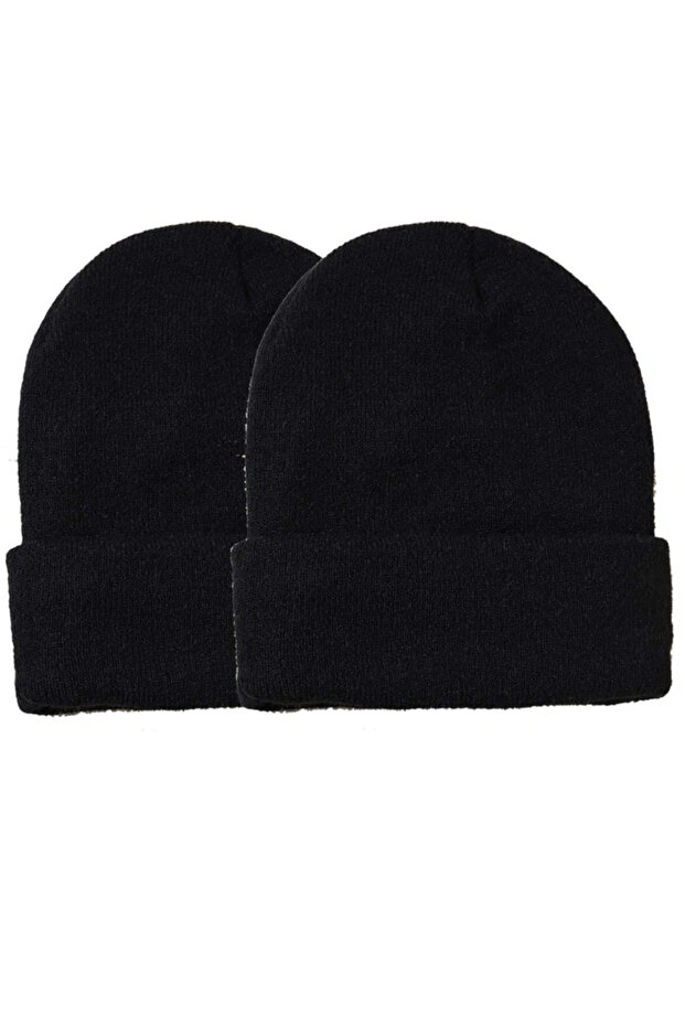 Black Double Unisex Folded Knitwear Plain Beret