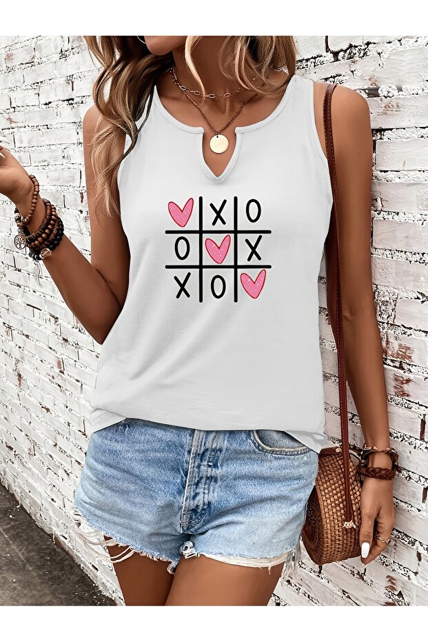 Women's Mix Printed Half V-Neck Sleeveless Regular Fit Comfortable T-Shirt