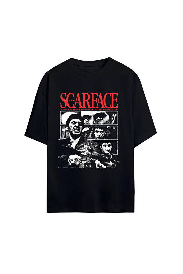 تي شيرت Scarface مطبوع للجنسين 100% مقاس كبير مكون من قطن قطع