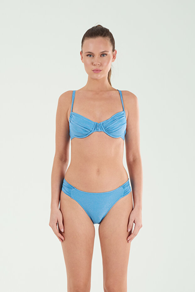 Women's Blue/Mink/Green Glittery Fabric Removable Thin Covered Wire t Shaping / Sculpting Bikini Set