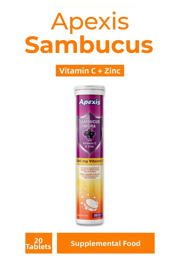 Sambucus Nigra Vitamin C Zinc Effervescent Tablets 20 Tablets 1000 Mg