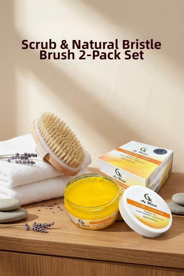 Sleek Body Scrub Nourishing Purifying Body Peeling and Natural Horsehair Cellulite Brush Set of 2