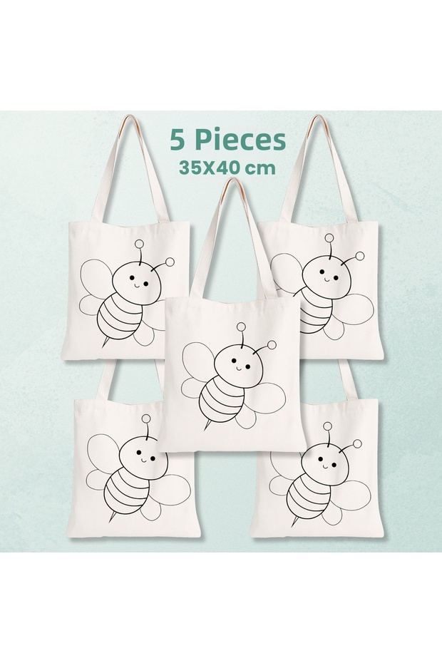 5 Pieces of Bee Maya Design Paintable Cloth Bag - Educational Hobby Painting for Children Bag Pieces
