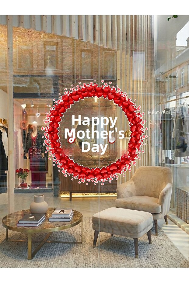 Happy Mother's Day Round Glass Showcase Sticker with Heart Inside 50cm