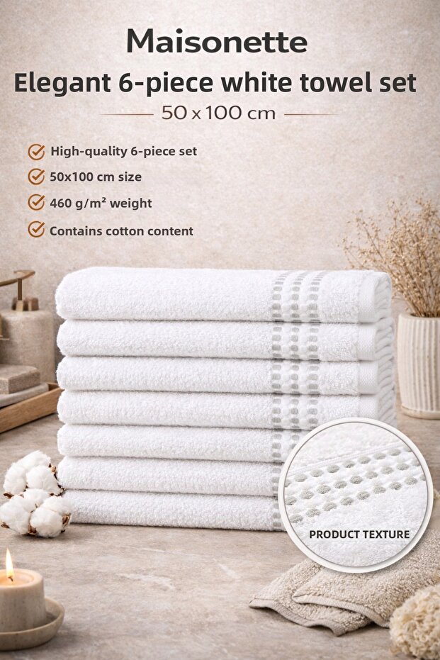 Classy 50X100 cm Cotton Hand and Face Towels Set of 6 | Large Size | Highly Absorbent Towel