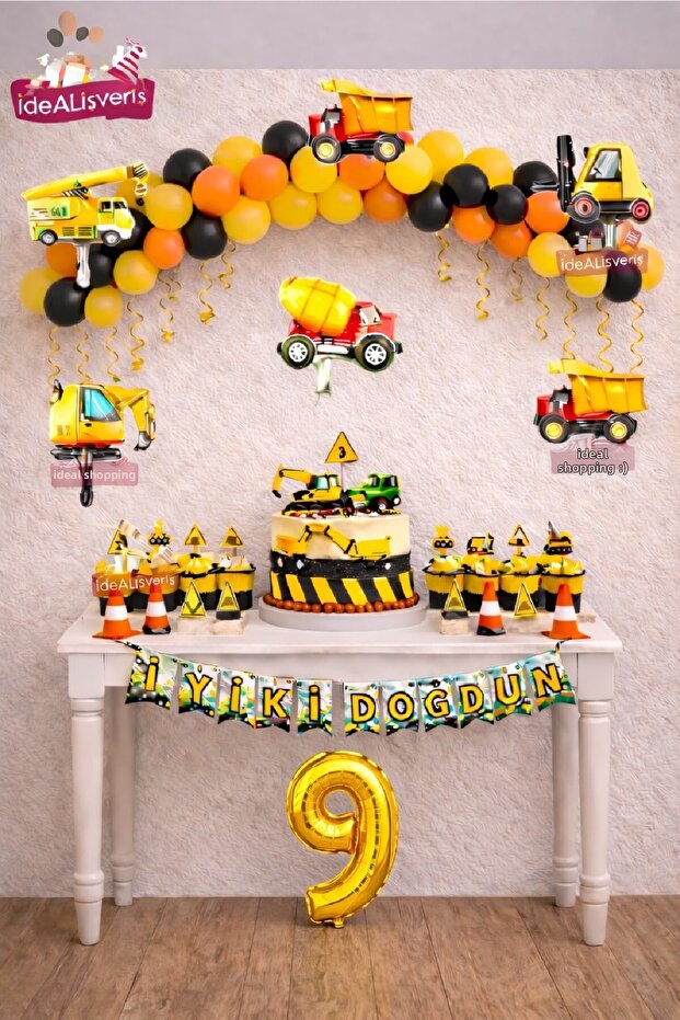 Construction Themed Age Birthday Decoration Set Engineering Vehicle Foil Balloon Balloon Chain Party Decor Ornament