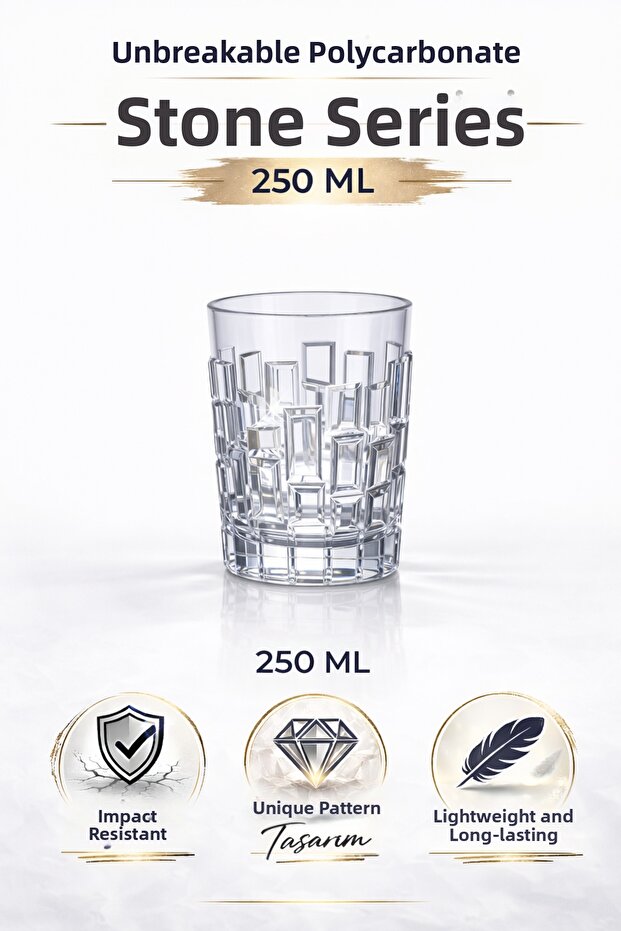 Unbreakable Polycarbonate Stone Series Glass 250 ml Glass Appearance Patterned Design