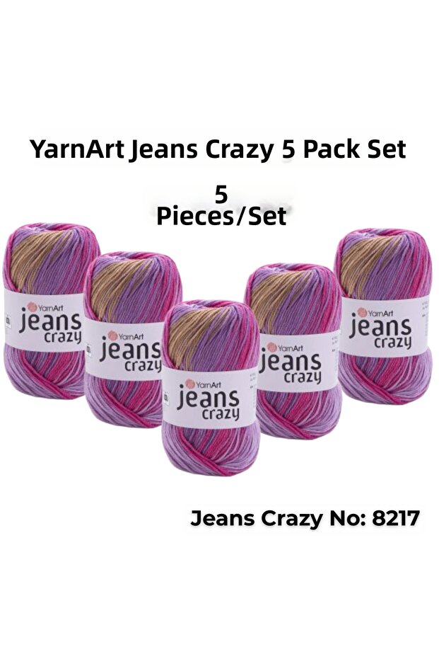 Yarn Art Jeans Crazy Knitting Yarn 8217 Punch Yarn 5-Pack