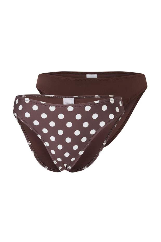 Kahverengi Ve Puantiyeli 2'li Regular Normal Bel Bikini Altı TBESS25BA00054 - 6