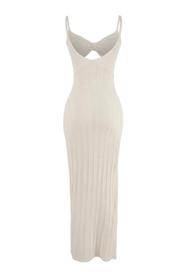 Ekru Triko Ajurlu Maxi Cut Out Detaylı Plaj Elbise TBESS26EL00043 - 5