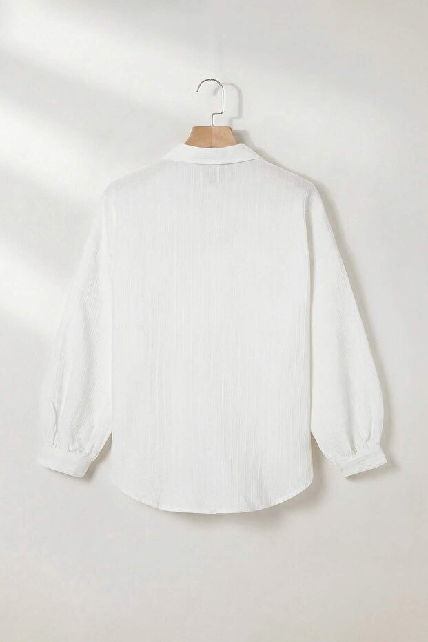 Beyaz Oversize Geniş Kollu Pamuklu Gömlek TDRSS26GO00029 - 5