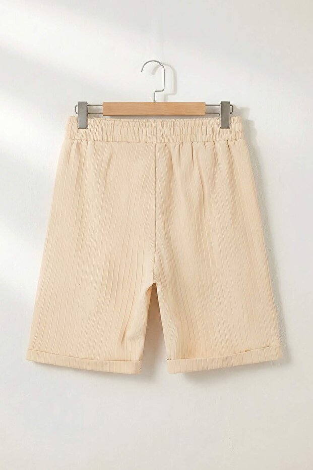 Bej Normal Kalıp/Regular Fit %100 Pamuklu Dokulu Boru Paça Erkek Dokuma Şort&Bermuda TMNSS26SR00010 - 8