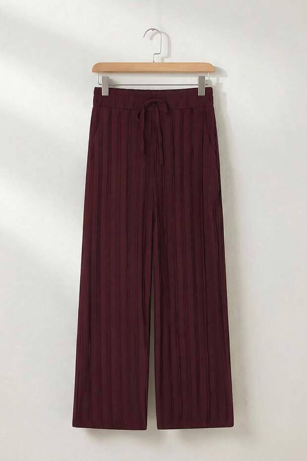 Bordo Geniş Paça Rahat Kalıp Pantolon TDRSS26PL00012 - 5