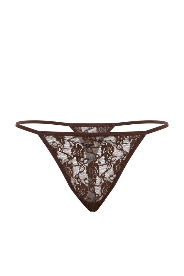 Kahverengi Pencere/Cut Out Detaylı Külotlu Dantelli Babydoll/Fantezi Gecelik THMSS25CY00004 - 5