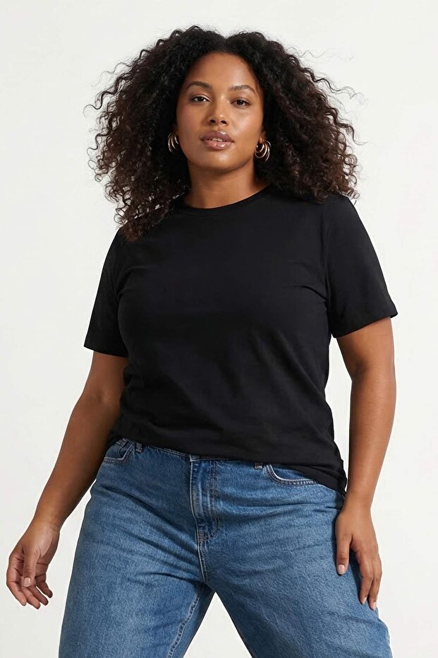 Siyah 3'lü Paket Büyük Beden T-shirt TBBSS25BF00071 - 3