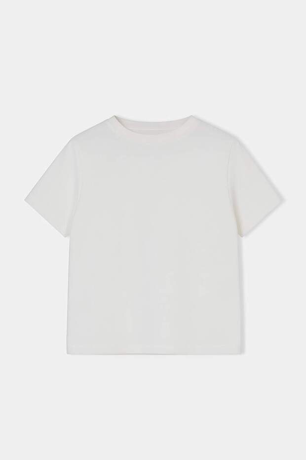 Ekru Düz Regular Bisiklet Yaka Standart Kol Kısa İnterlok Örme T-Shirt TWOSS26TS00064 - 7