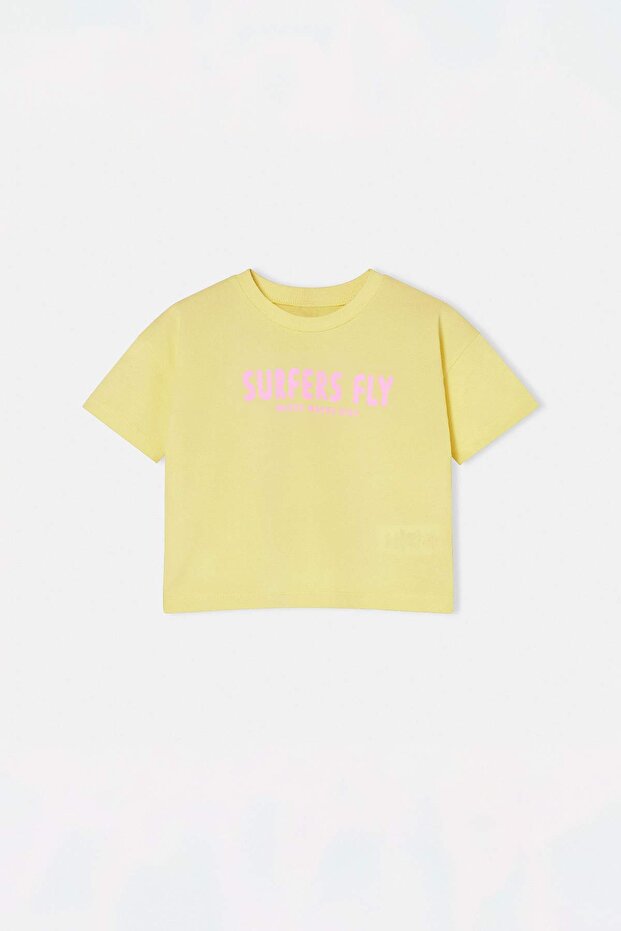 Sarı-Yeşil 2'li Kız Çocuk Baskılı Örme T-Shirt TKDSS26TS00053 - 11
