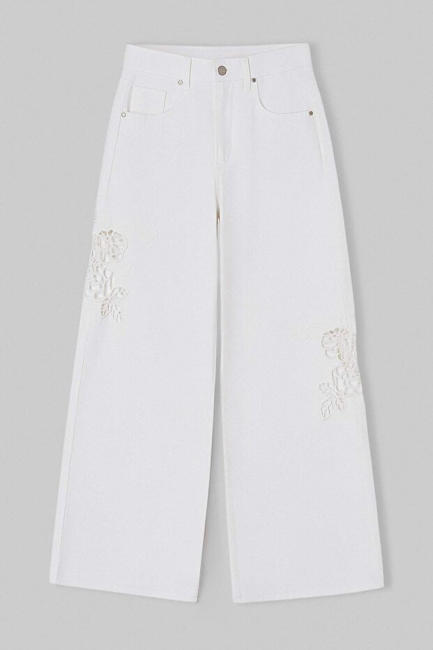 Beyaz Brode Detaylı Yüksek Bel %100 Pamuk Wide Leg Jeans TWOSS26JE00260 - 6
