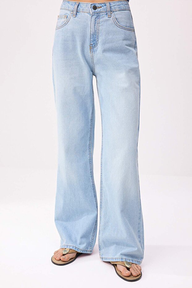 Buz Mavisi Yüksek Bel %100 Pamuk Wide Leg Jeans TWOSS26JE00204 - 3