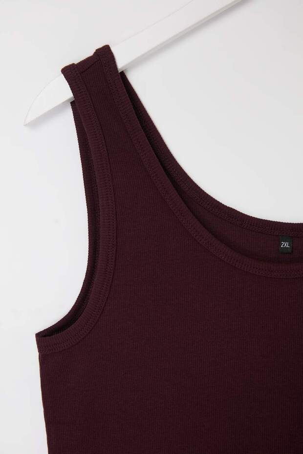 Bordo- Gri Basic Havuz Yaka 2'li Paket Kaşkorse Örme Büyük Beden Atlet TBBSS26CV00015 - 10