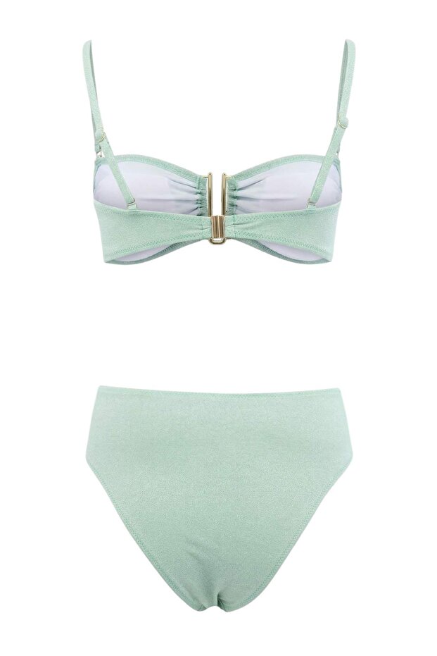 Mint Simli Aksesuarlı Straplez Kaplı Regular Yüksek Bel Bikini Takımı TBESS24BT00054 - 5