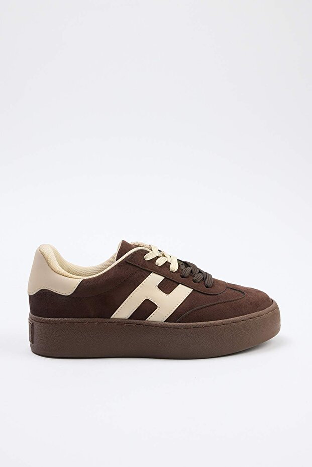 Kahverengi Süet Kadın Retro Spor Ayakkabı TAKSS26SN00014 - 3