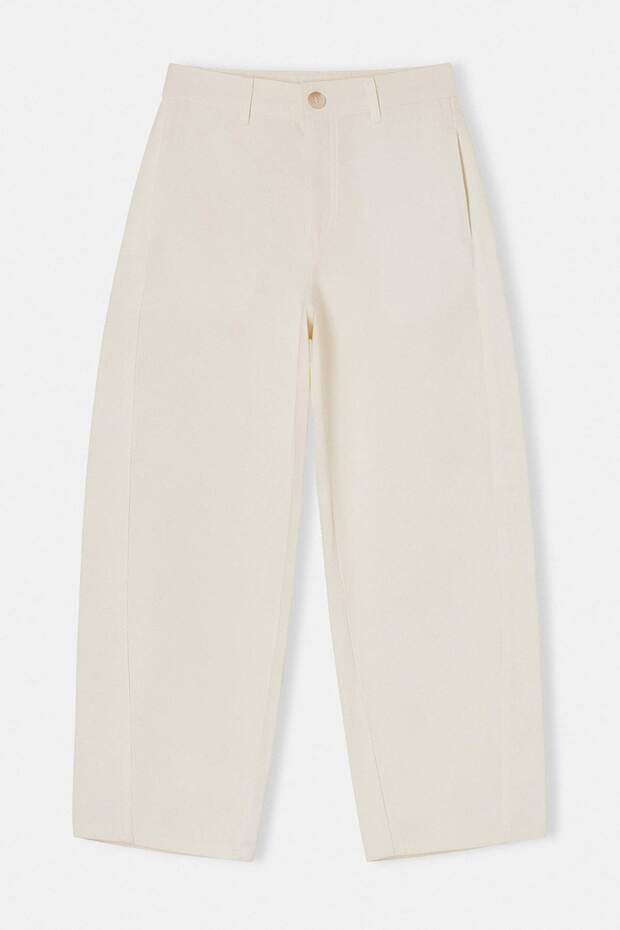Beyaz Gabardin Kalın Yumuşak Tuşeli Barrel Pantolon TWOSS26PL00084 - 5
