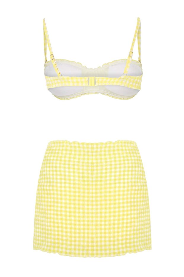 Sarı Pötikareli Straplez Kaplı Normal Bel Regular 3'lü Set Bikini Takımı TBESS26BT00060 - 8