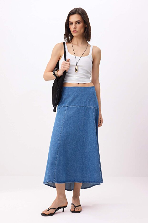 Mavi DÖKÜMLÜ Dikiş Detaylı Midi Denim Etek TWOSS26ET00096