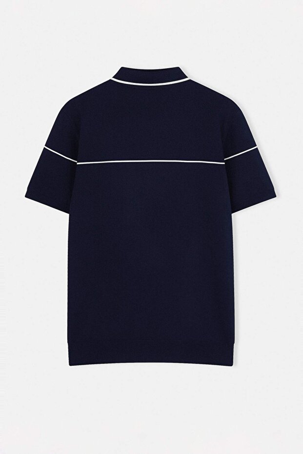 Lacivert Regular/Normal Kesim Biye Detaylı Fermuarlı Triko Polo Yaka T-Shirt TMNSS26TS00020 - 6