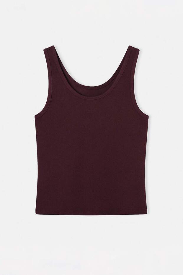 Bordo- Gri Basic Havuz Yaka 2'li Paket Kaşkorse Örme Büyük Beden Atlet TBBSS26CV00015 - 9