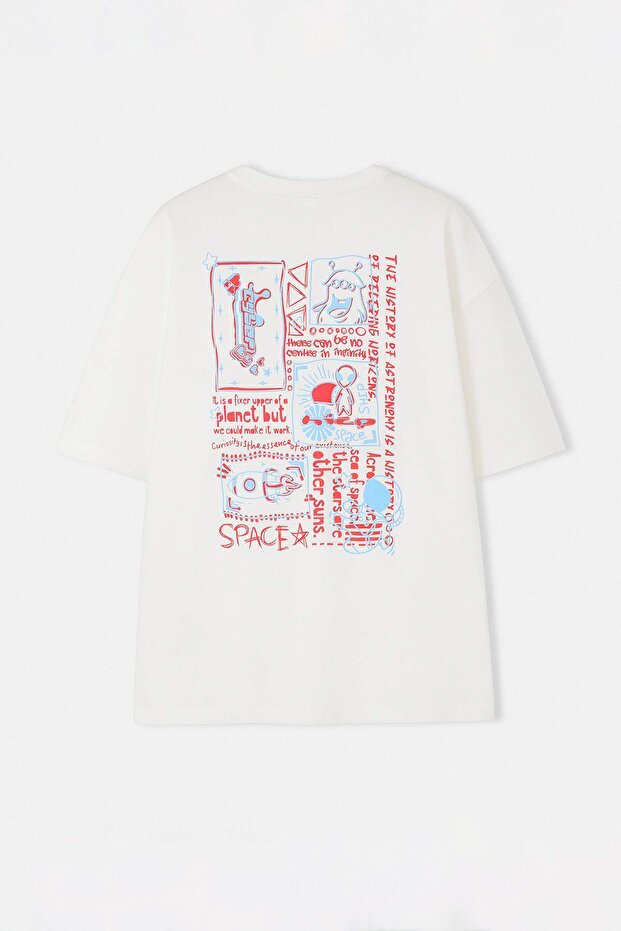 Büyük Beden Ekru Oversize/Geniş Kesim %100 Pamuklu T-Shirt TMNSS25BF00009 - 1