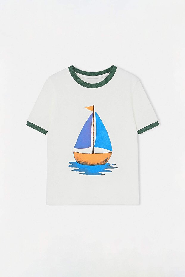 Ekru-Kırmızı Düz Örme T-Shirt TKDSS26TS00017 23 Nisan - 9